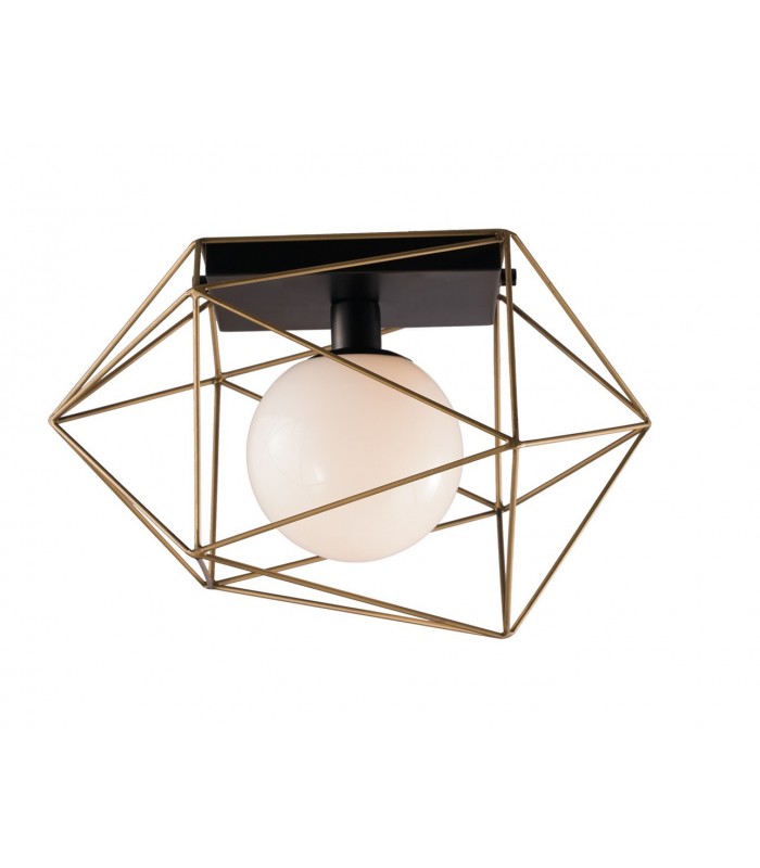 Globe Cage Semi Flush Ceiling Light, Black, Gold, E27 - 1