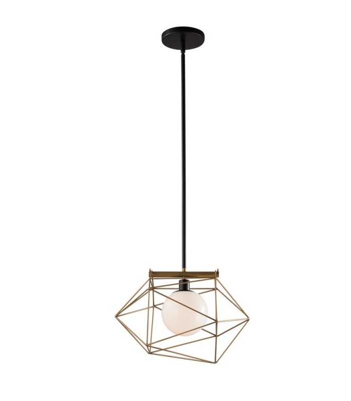 Globe Cage Ceiling Pendant, Black, Gold, E27 - 1