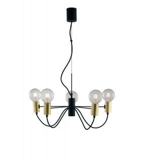 5 Arm Ceiling Pendant, Black, Gold, E27 - 1