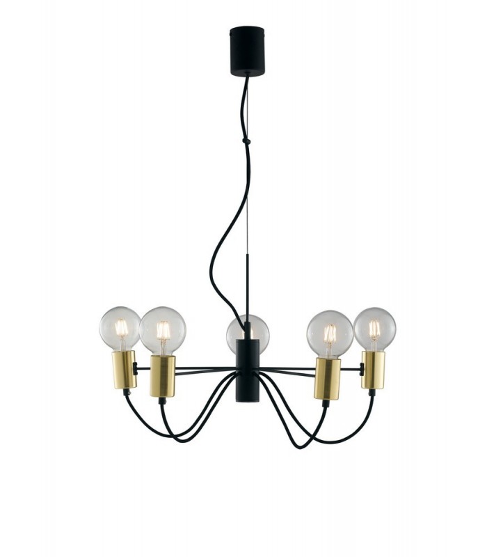 5 Arm Ceiling Pendant, Black, Gold, E27 - 1