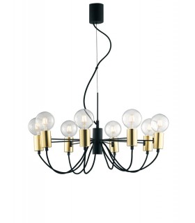 8 Arm Ceiling Pendant, Black, Gold, E27 - 1