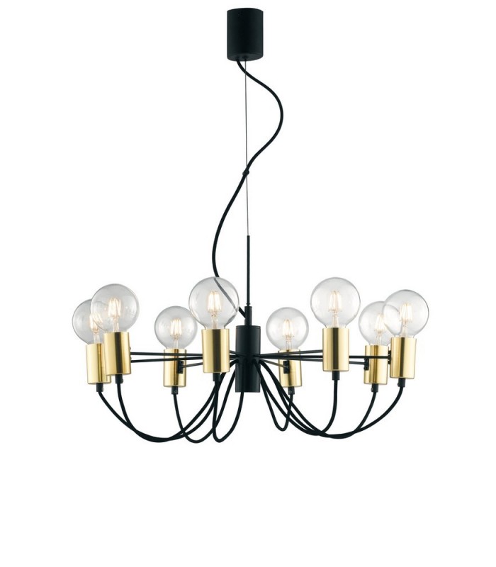 8 Arm Ceiling Pendant, Black, Gold, E27 - 1