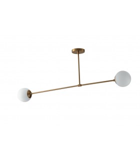 Twin Globe Semi Flush Ceiling Light, Brass, Opal, E14 - 1