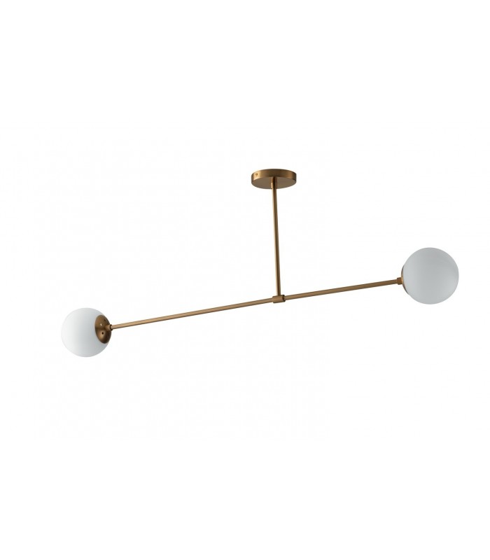 Twin Globe Semi Flush Ceiling Light, Brass, Opal, E14 - 1