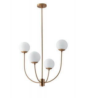 4 Light Globe Ceiling Pendant, Brass, Opal, E14 - 1