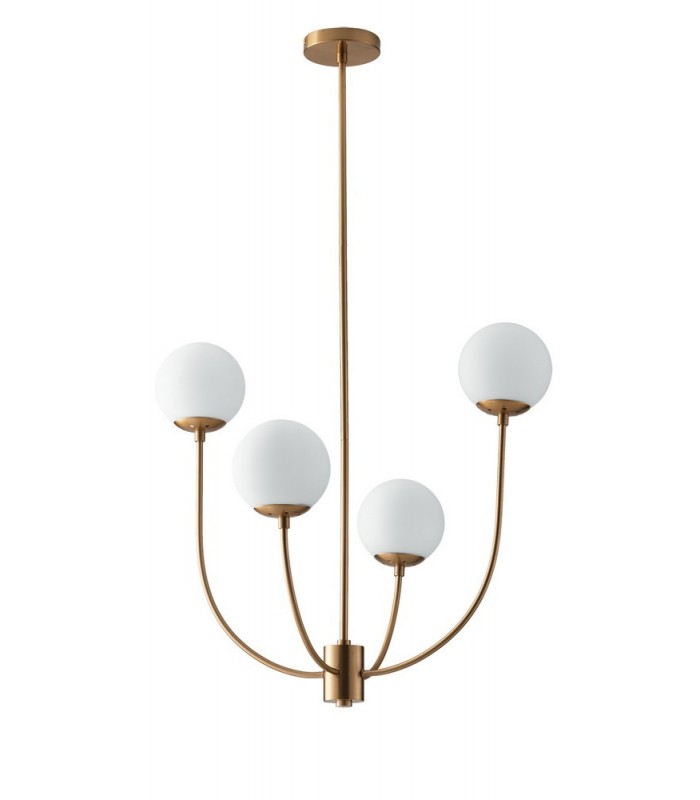 4 Light Globe Ceiling Pendant, Brass, Opal, E14 - 1