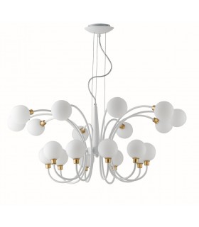 20 Light Multi Arm Globe Ceiling Pendant, White, Gold, G9 - 1