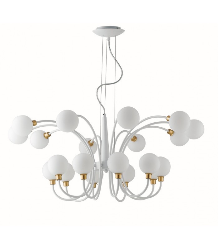 20 Light Multi Arm Globe Ceiling Pendant, White, Gold, G9 - 1