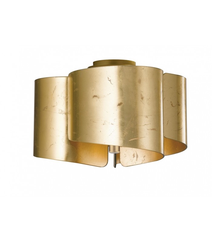 Curved Glass Semi Flush Ceiling Light, Golden Leaf, E27 - 1