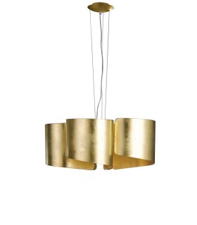 Curved Glass Ceiling Pendant, Golden Leaf, E27 - 1