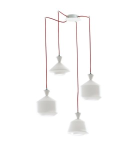 Mutli Arm Glass Ceiling Pendant, Opal, Red, E27 - 1