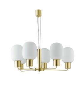 Mutli Arm 6 Light Ceiling Pendant, Gold, Opal, E27 - 1