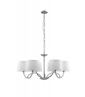 Chandelier 6 Light, Chrome, White, E27 - 1