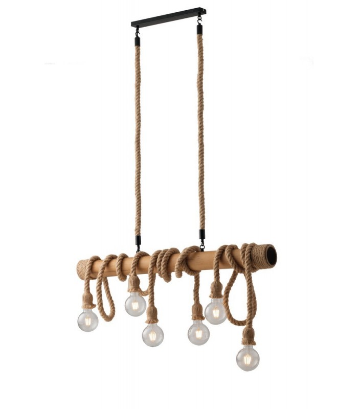 Rope Design Bar Pendant, Wood, E27 - 1