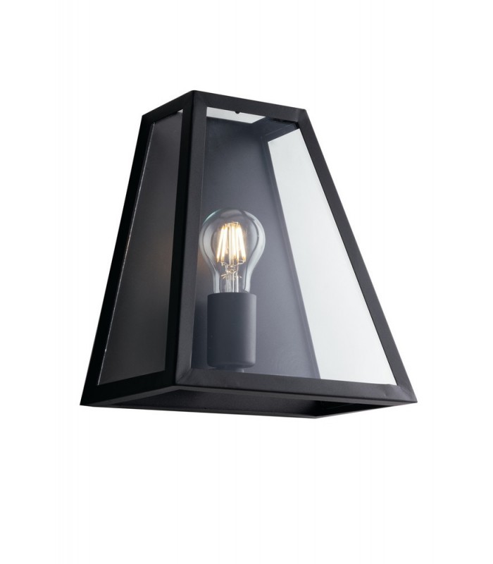 Flush Wall Lantern, Black, Transparent, E27 - 1
