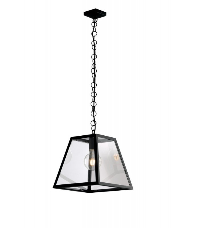 Lantern Ceiling Pendant, Black, Transparent, E27 - 1