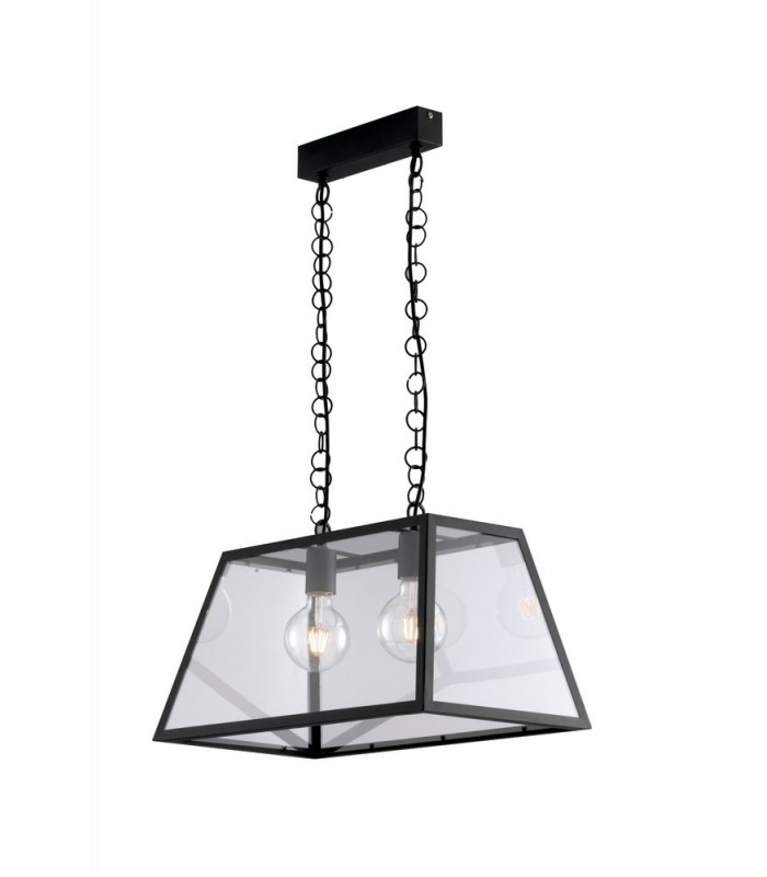 Bar Lantern Ceiling Pendant, Black, Transparent, E27 - 1