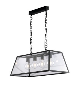 Bar Lantern Ceiling Pendant, Black, Transparent, E27 - 1