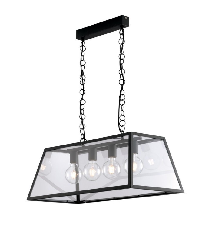 Bar Lantern Ceiling Pendant, Black, Transparent, E27 - 1