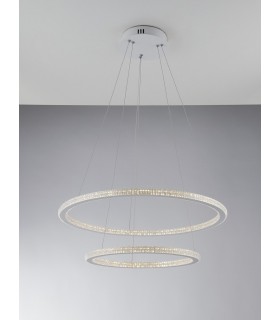Integrated LED 2 Tier Circular Crystal Pendant Light, 4000K - 1