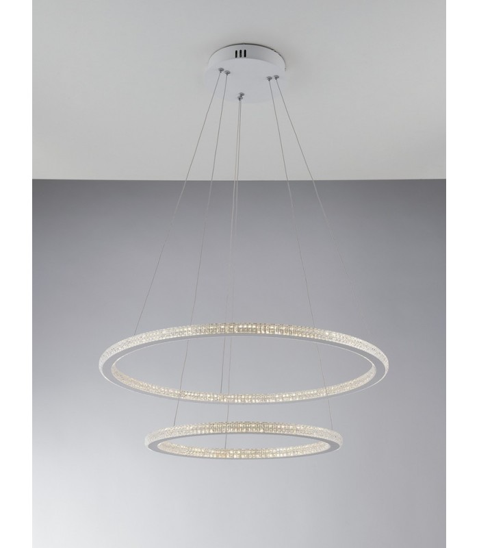Integrated LED 2 Tier Circular Crystal Pendant Light, 4000K - 1