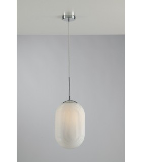 Oval Glass Ceiling Pendant, White, E27 - 1
