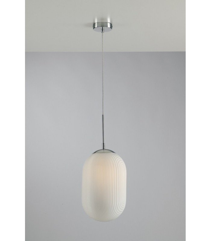 Oval Glass Ceiling Pendant, White, E27 - 1