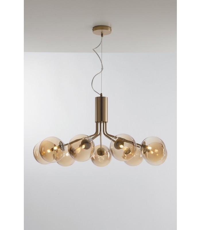 Multi Arm Ceiling Globe Pendant, Brass Satin With Champagne Diffusers, G9 - 1