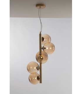 Multi Arm Ceiling Globe Pendant, Brass Satin With Champagne Diffusers, G9 - 1