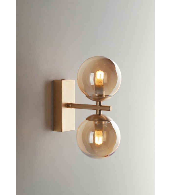 Twin Globe Wall Light, Brass Satin With Champagne Diffusers, G9 - 1