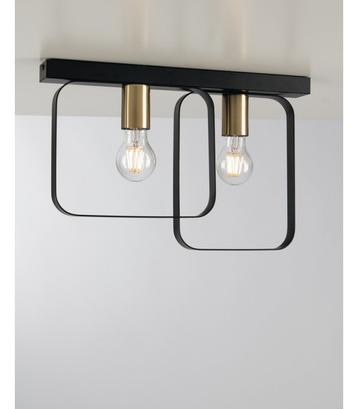 Twin Flush Ceiling Light Frame, Brushed Gold, E27 - 1