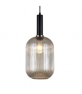 Modern Hanging Pendant Black 1 Light  with Amber Shade, E27 - 1