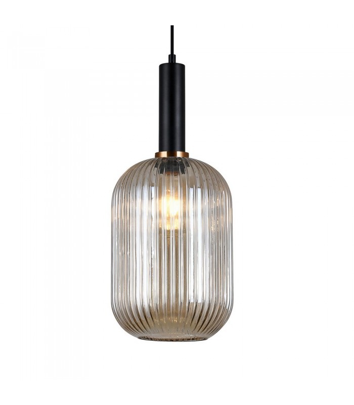 Modern Hanging Pendant Black 1 Light  with Amber Shade, E27 - 1