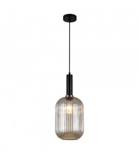 Modern Hanging Pendant Black 1 Light  with Amber Shade, E27 - 2