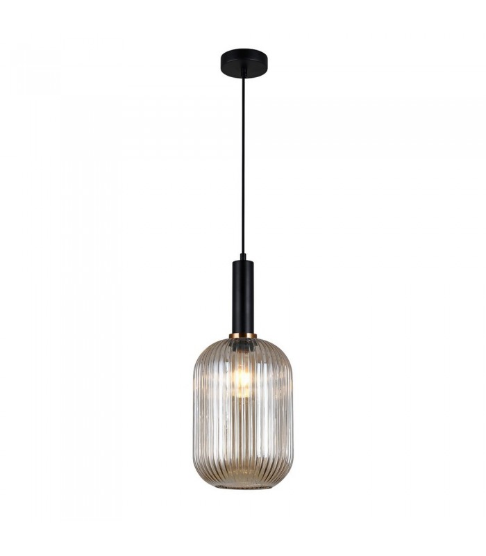 Modern Hanging Pendant Black 1 Light  with Amber Shade, E27 - 2