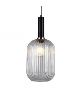 Modern Hanging Pendant Black 1 Light  with Clear Shade, E27 - 1