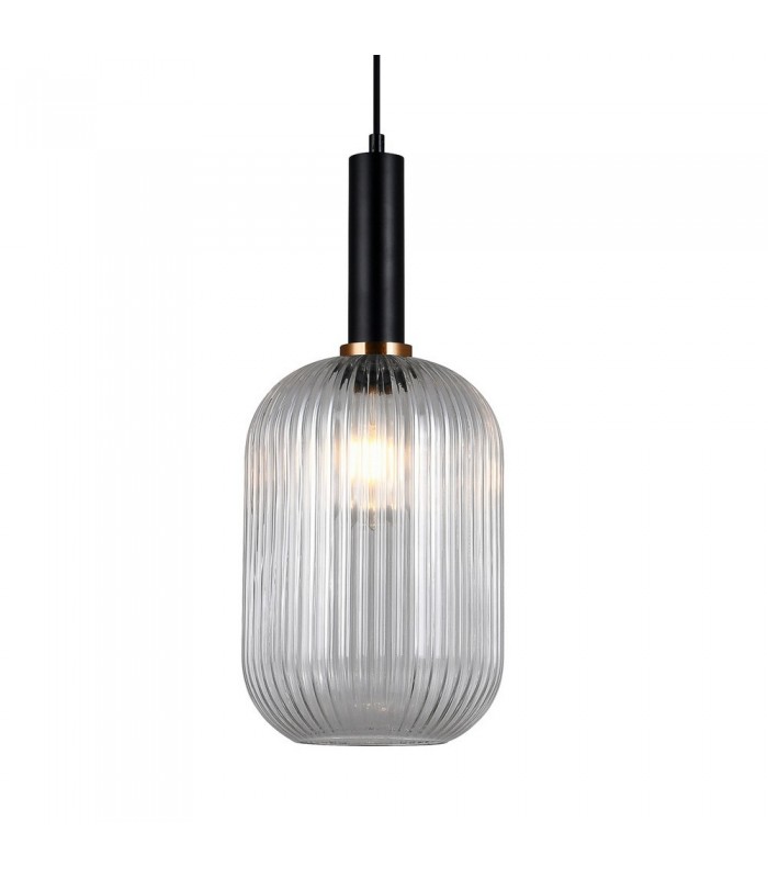 Modern Hanging Pendant Black 1 Light  with Clear Shade, E27 - 1