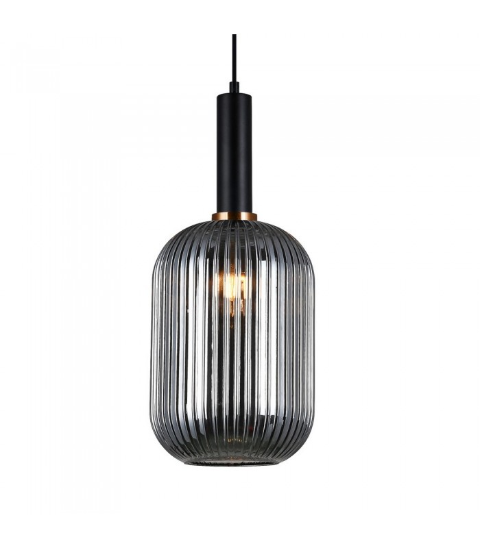 Modern Hanging Pendant Black 1 Light  with Glass, Smoky Shade, E27 - 1