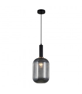 Modern Hanging Pendant Black 1 Light  with Glass, Smoky Shade, E27 - 2