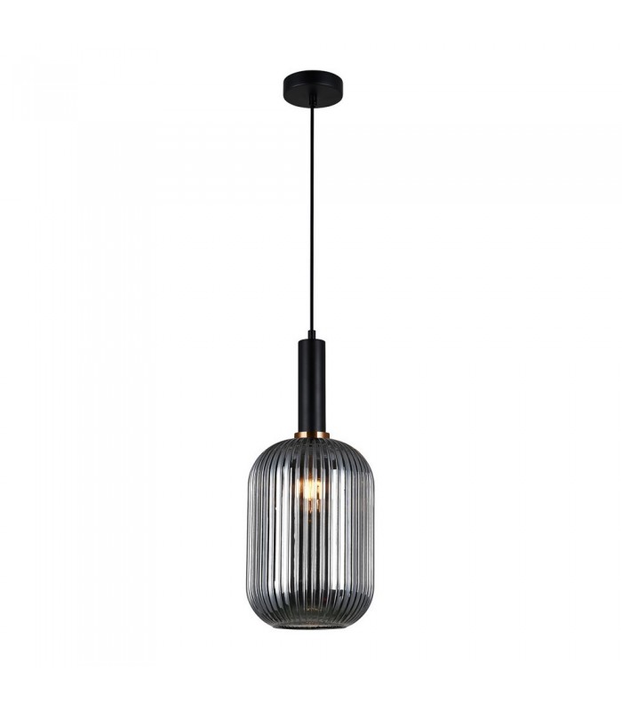 Modern Hanging Pendant Black 1 Light  with Glass, Smoky Shade, E27 - 2