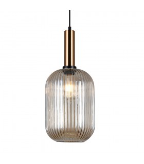 Modern Hanging Pendant Brass 1 Light  with Amber Shade, E27 - 1