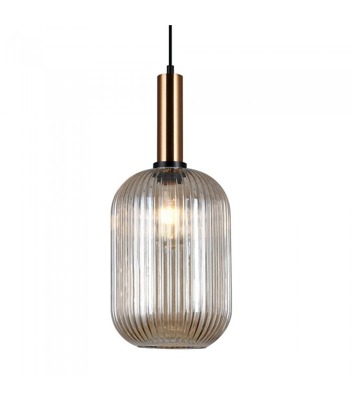 Modern Hanging Pendant Brass 1 Light  with Amber Shade, E27 - 1