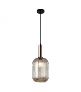 Modern Hanging Pendant Brass 1 Light  with Amber Shade, E27 - 2