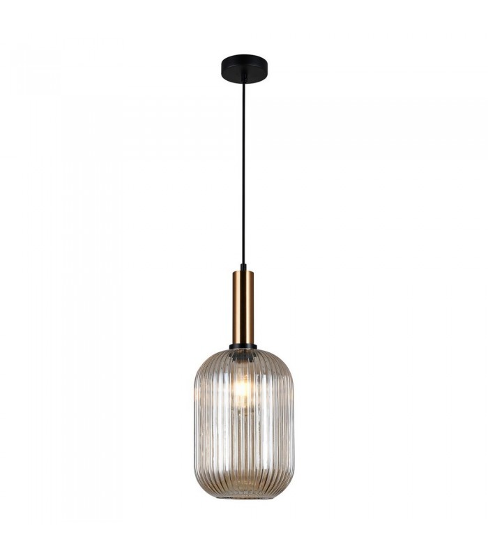 Modern Hanging Pendant Brass 1 Light  with Amber Shade, E27 - 2