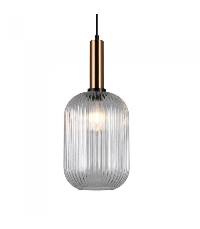 Modern Hanging Pendant Brass 1 Light  with Clear Shade, E27 - 1