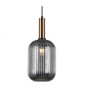 Modern Hanging Pendant Brass 1 Light  with Glass, Smoky Shade, E27 - 1