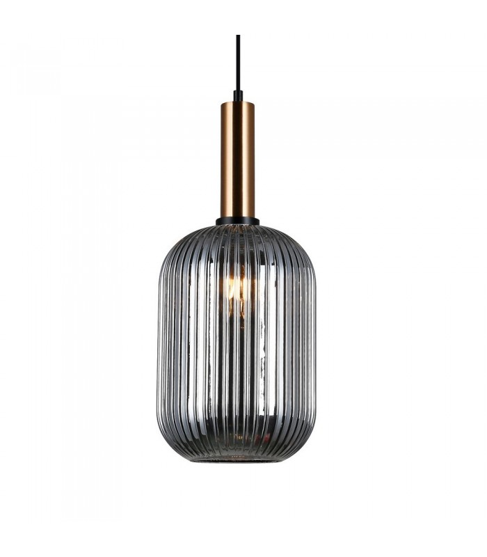 Modern Hanging Pendant Brass 1 Light  with Glass, Smoky Shade, E27 - 1