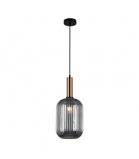 Modern Hanging Pendant Brass 1 Light  with Glass, Smoky Shade, E27 - 2