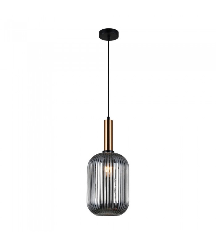 Modern Hanging Pendant Brass 1 Light  with Glass, Smoky Shade, E27 - 2