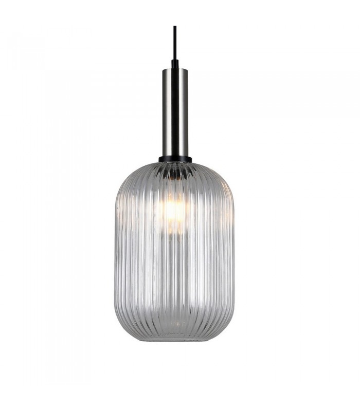 Modern Hanging Pendant Satin Nickel 1 Light  with Clear Shade, E27 - 1